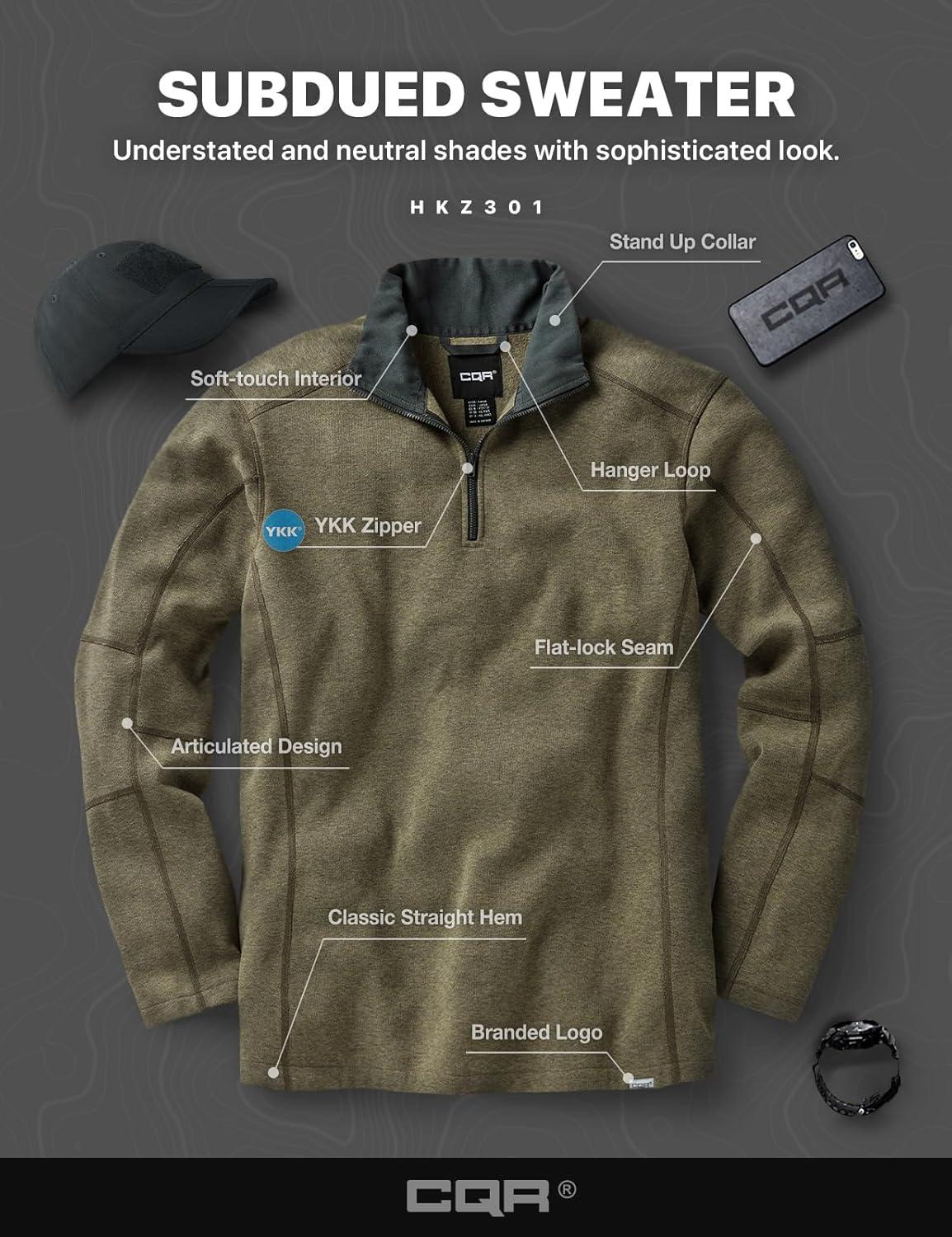 imageCQR Mens Thermal Fleece Quarter Zip Sweater Outdoor Lightweight Long Sleeve Pullover Casual Mock Neck Polo SweatersCovert Oatmeal