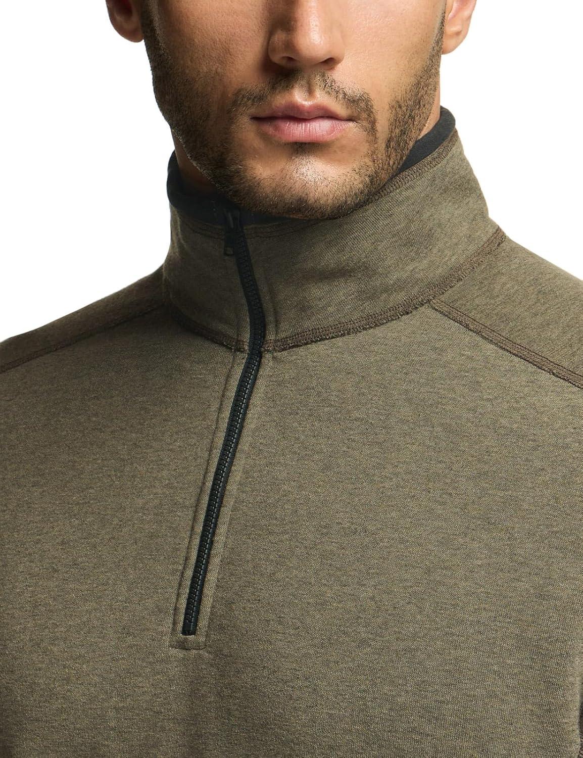 imageCQR Mens Thermal Fleece Quarter Zip Sweater Outdoor Lightweight Long Sleeve Pullover Casual Mock Neck Polo SweatersCovert Oatmeal