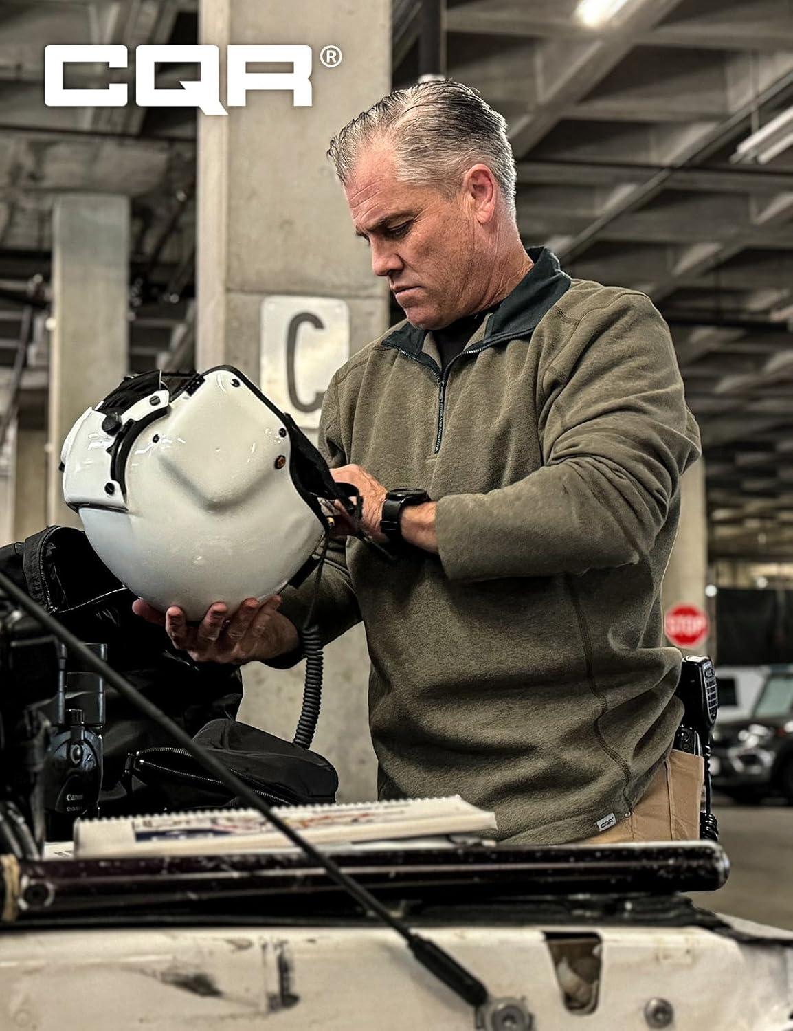 imageCQR Mens Thermal Fleece Quarter Zip Sweater Outdoor Lightweight Long Sleeve Pullover Casual Mock Neck Polo SweatersCovert Oatmeal