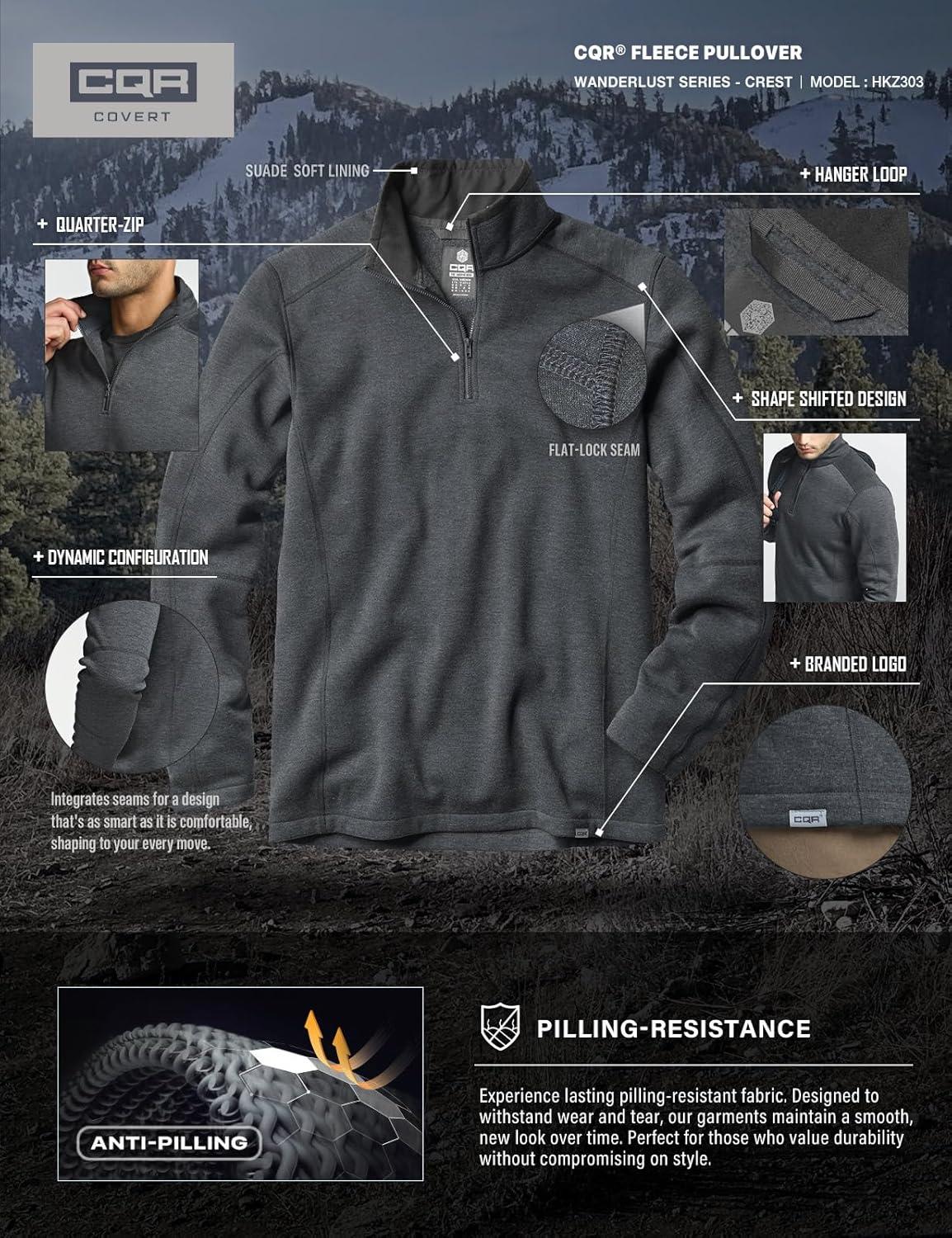 imageCQR Mens Thermal Fleece Quarter Zip Sweater Outdoor Lightweight Long Sleeve Pullover Casual Mock Neck Polo SweatersCrest Charcoal