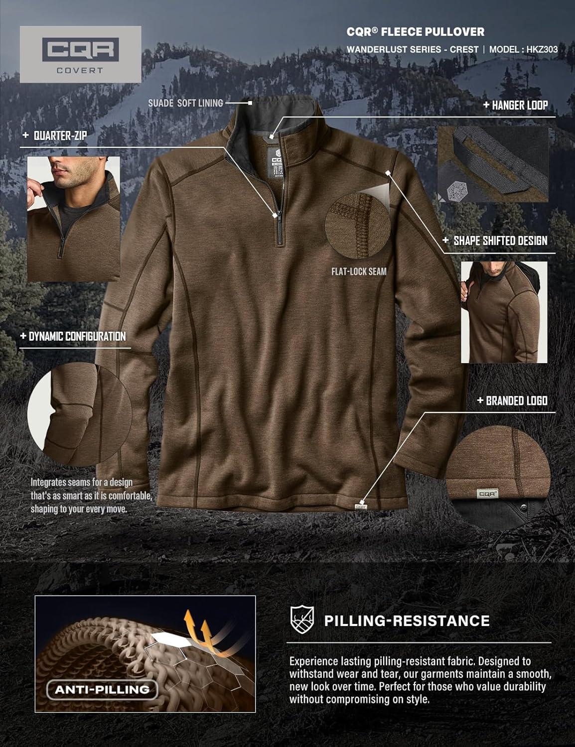 imageCQR Mens Thermal Fleece Quarter Zip Sweater Outdoor Lightweight Long Sleeve Pullover Casual Mock Neck Polo SweatersCrest Hazelnut