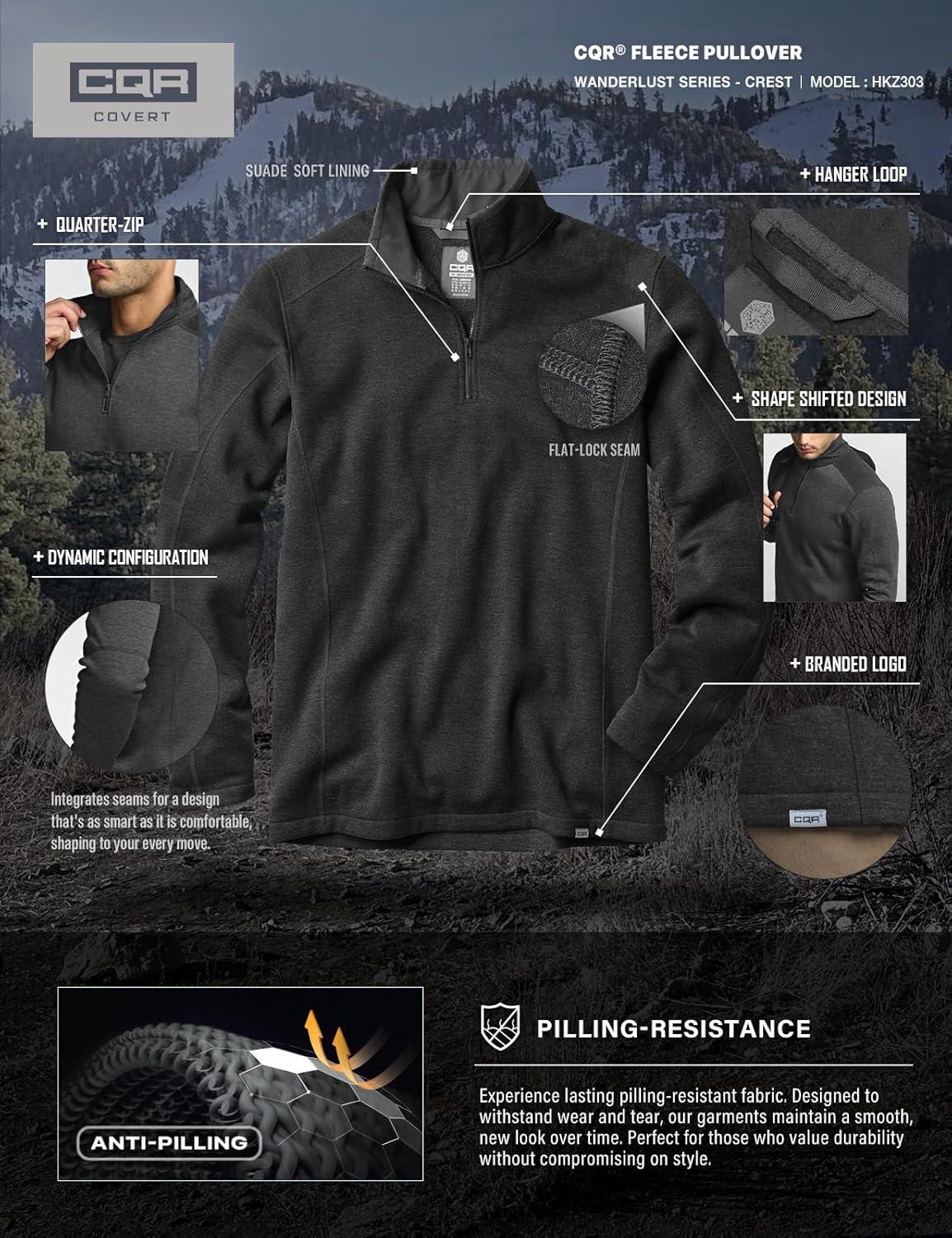 imageCQR Mens Thermal Fleece Quarter Zip Sweater Outdoor Lightweight Long Sleeve Pullover Casual Mock Neck Polo SweatersCrest Heather Coal Black