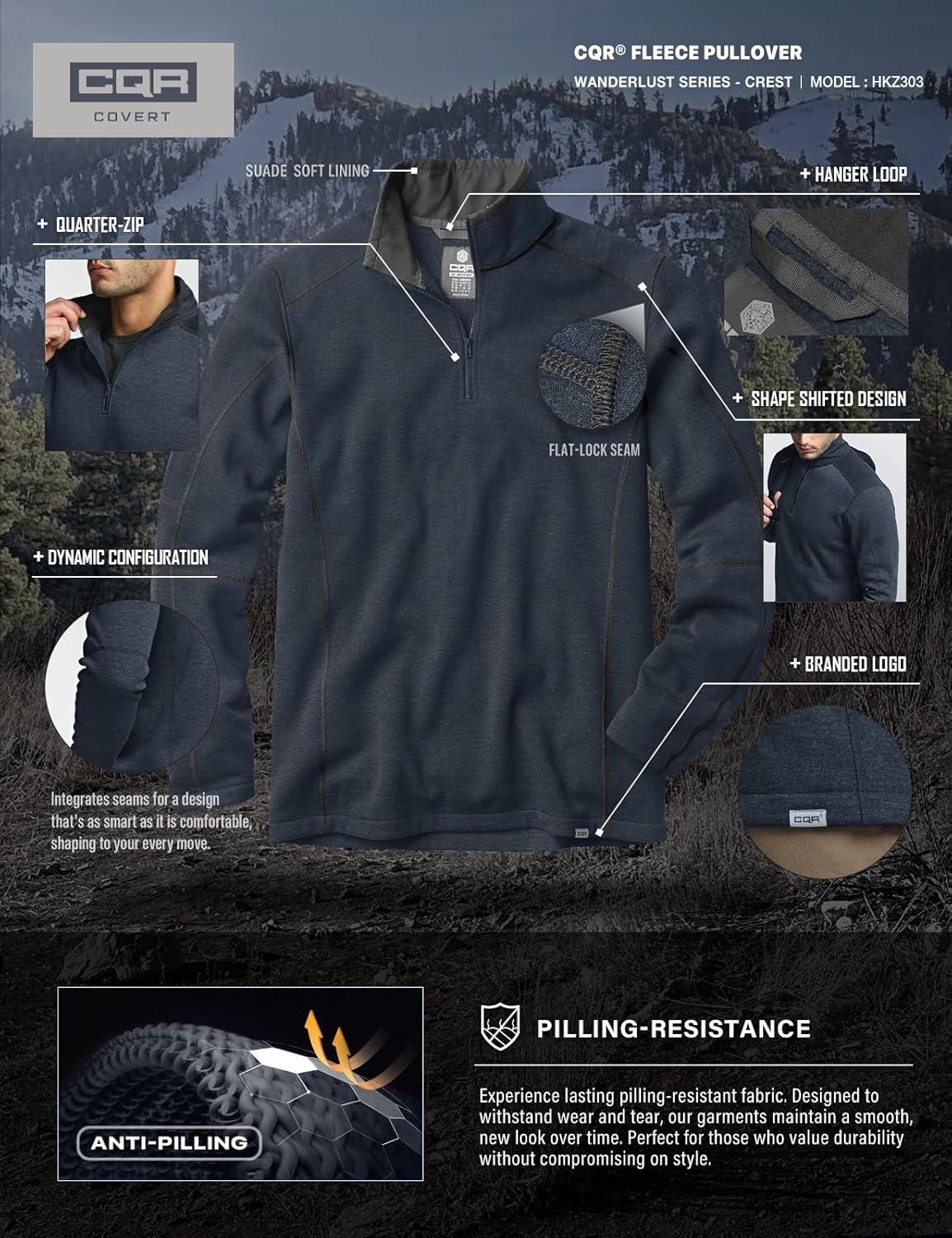 imageCQR Mens Thermal Fleece Quarter Zip Sweater Outdoor Lightweight Long Sleeve Pullover Casual Mock Neck Polo SweatersCrest Navy