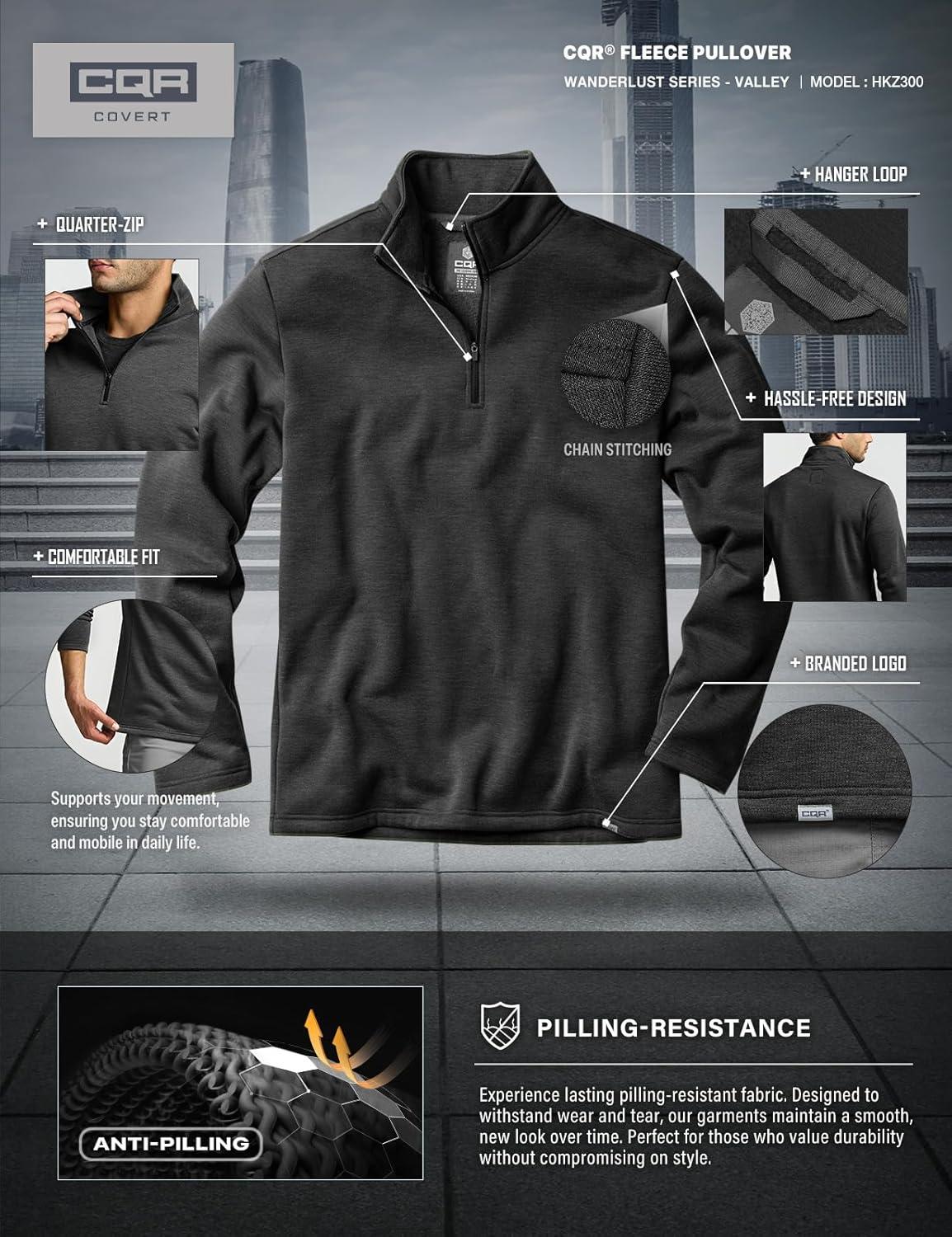 imageCQR Mens Thermal Fleece Quarter Zip Sweater Outdoor Lightweight Long Sleeve Pullover Casual Mock Neck Polo SweatersValley Heather Coal Black