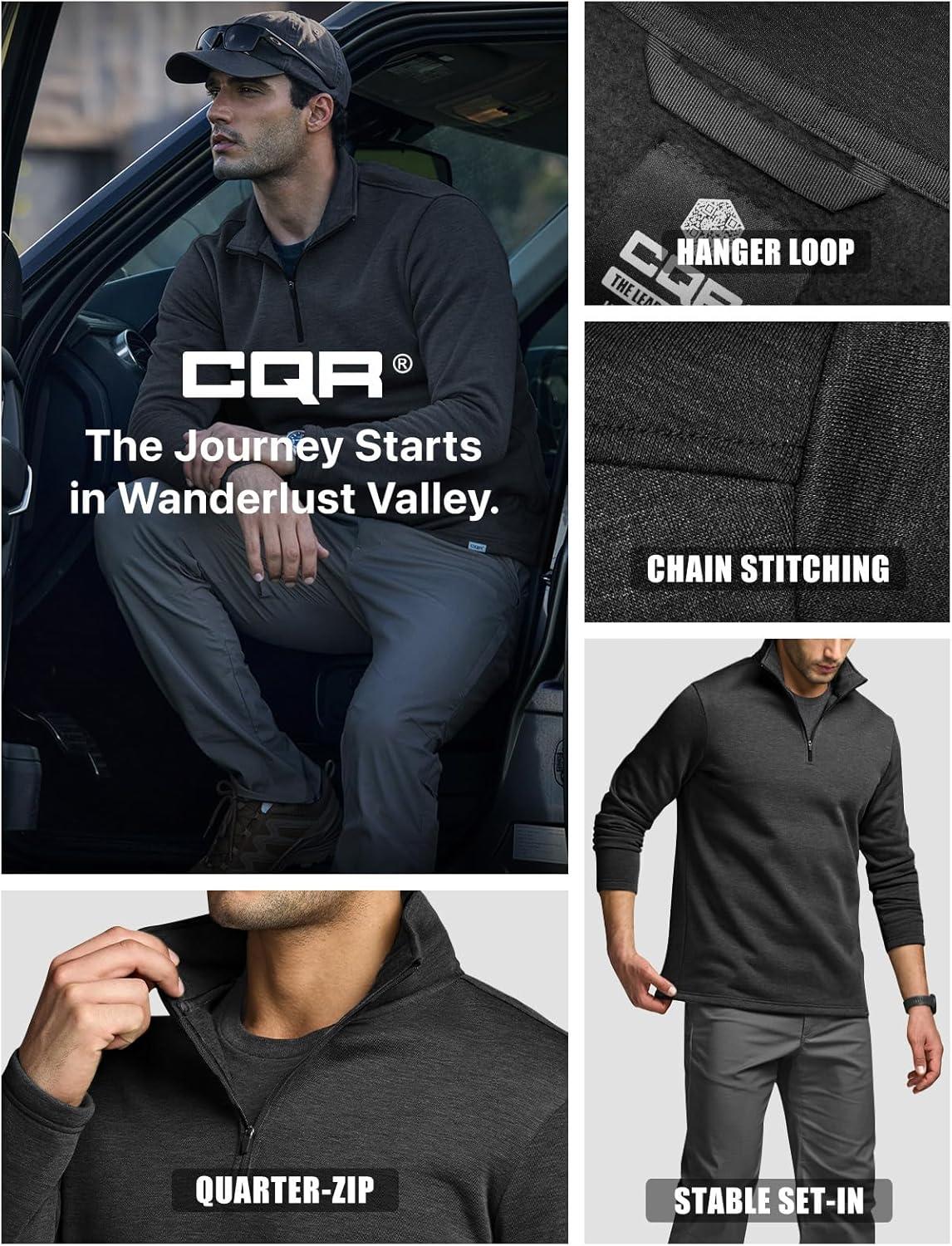 imageCQR Mens Thermal Fleece Quarter Zip Sweater Outdoor Lightweight Long Sleeve Pullover Casual Mock Neck Polo SweatersValley Heather Coal Black