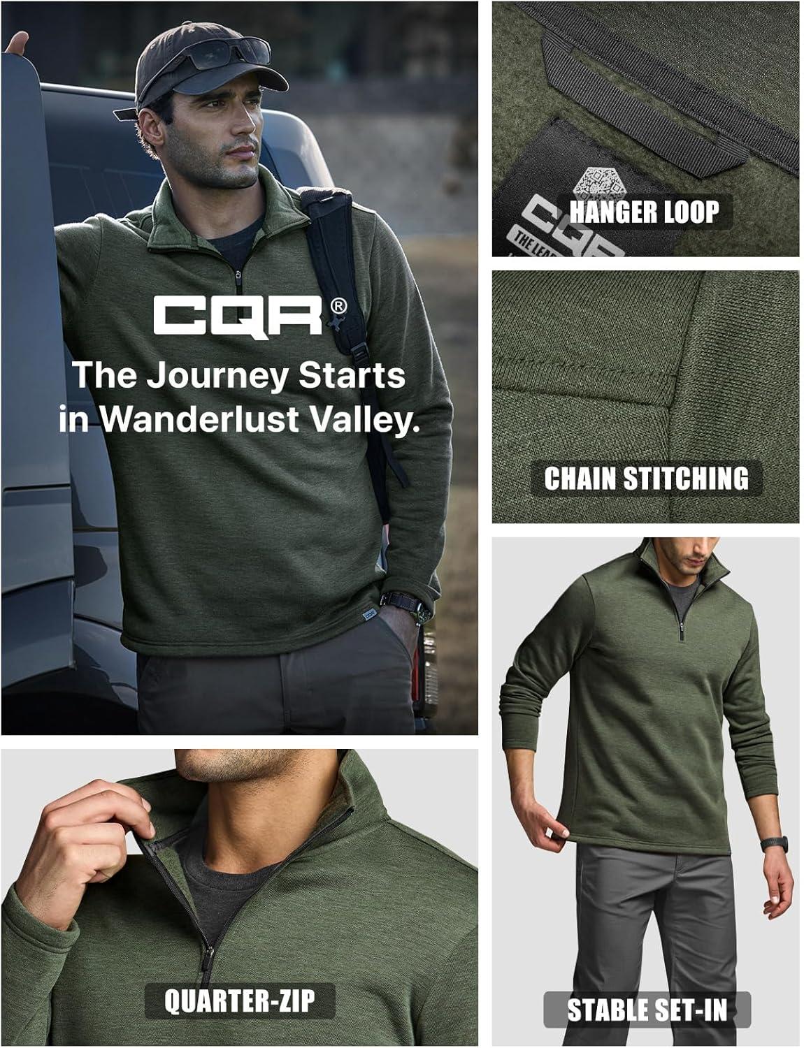 imageCQR Mens Thermal Fleece Quarter Zip Sweater Outdoor Lightweight Long Sleeve Pullover Casual Mock Neck Polo SweatersValley Olive