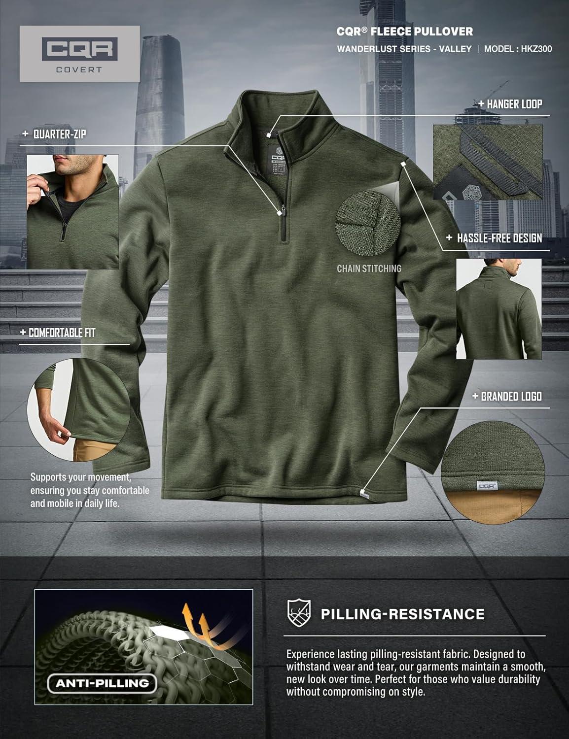 imageCQR Mens Thermal Fleece Quarter Zip Sweater Outdoor Lightweight Long Sleeve Pullover Casual Mock Neck Polo SweatersValley Olive