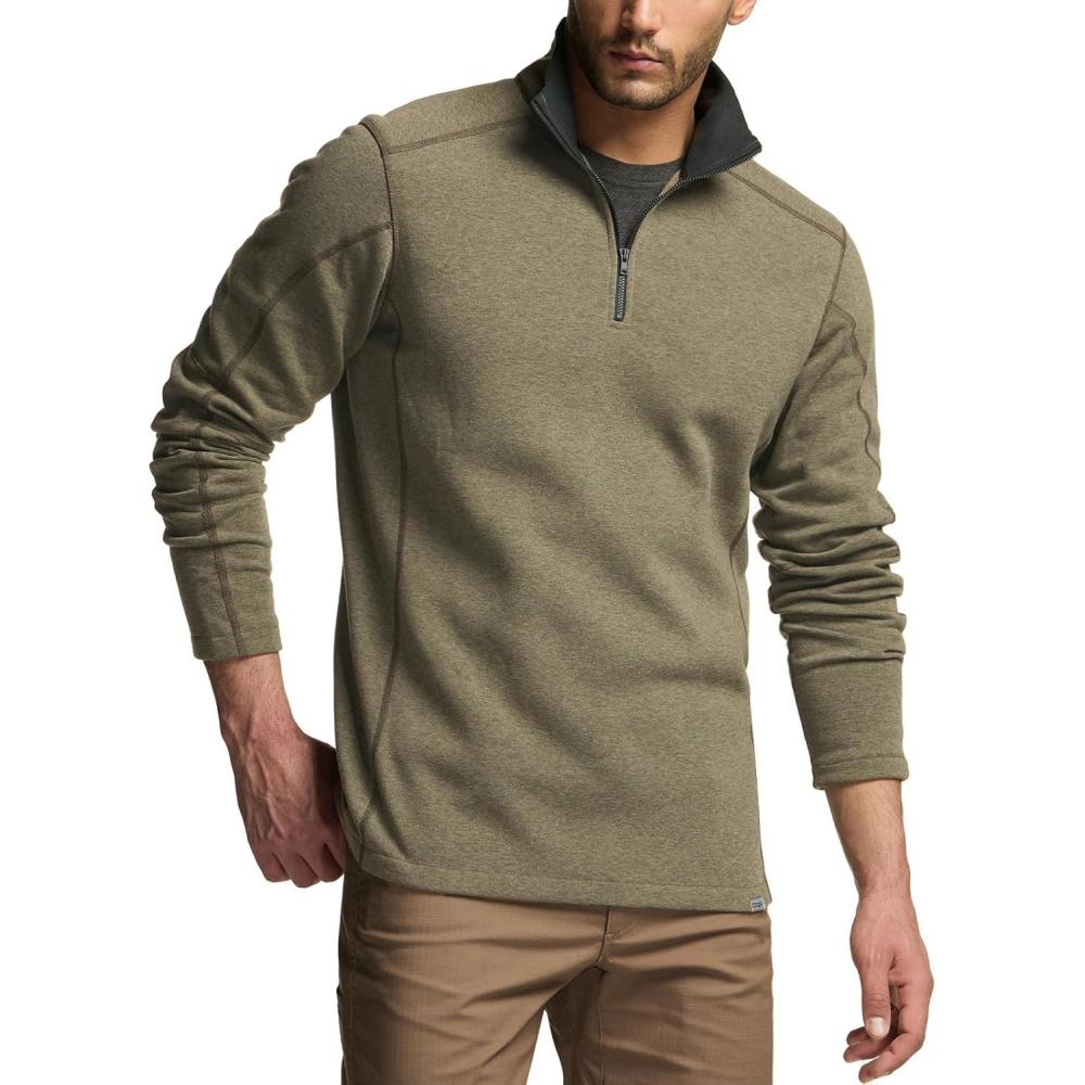 imageCQR Mens Thermal Fleece Quarter Zip Sweater Outdoor Lightweight Long Sleeve Pullover Casual Mock Neck Polo SweatersCovert Oatmeal