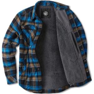 imageCQR Mens Sherpa Lined Cotton Flannel Shirt Jacket Long Sleeve Warm Winter Outdoor Plaid Button Up Jacket Coat with PocketsStealth Forest Oasis