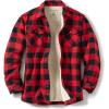imageCQR Mens Flannel Shirt Jacket Long Sleeve Winter Warm Outdoor Casual Plaid Jacket Coat with PocketsSherpa Check Classic Red