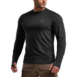 imageCQR Mens UPF 50 Sun Protection Long Sleeve Quick Dry Athletic Shirts Stretch Running Workout Hiking TShirtsNightfall Black