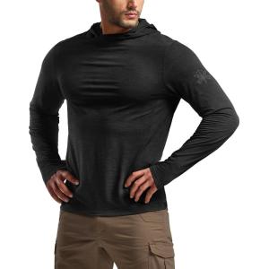 imageCQR Mens UPF 50 Sun Protection Long Sleeve Quick Dry Athletic Shirts Stretch Running Workout Hiking TShirtsNightfall Ex Black