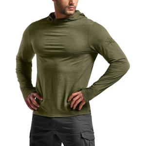 imageCQR Mens UPF 50 Sun Protection Long Sleeve Quick Dry Athletic Shirts Stretch Running Workout Hiking TShirtsNightfall Ex Soil Green