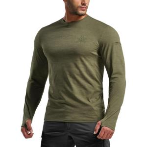 imageCQR Mens UPF 50 Sun Protection Long Sleeve Quick Dry Athletic Shirts Stretch Running Workout Hiking TShirtsNightfall Soil Green