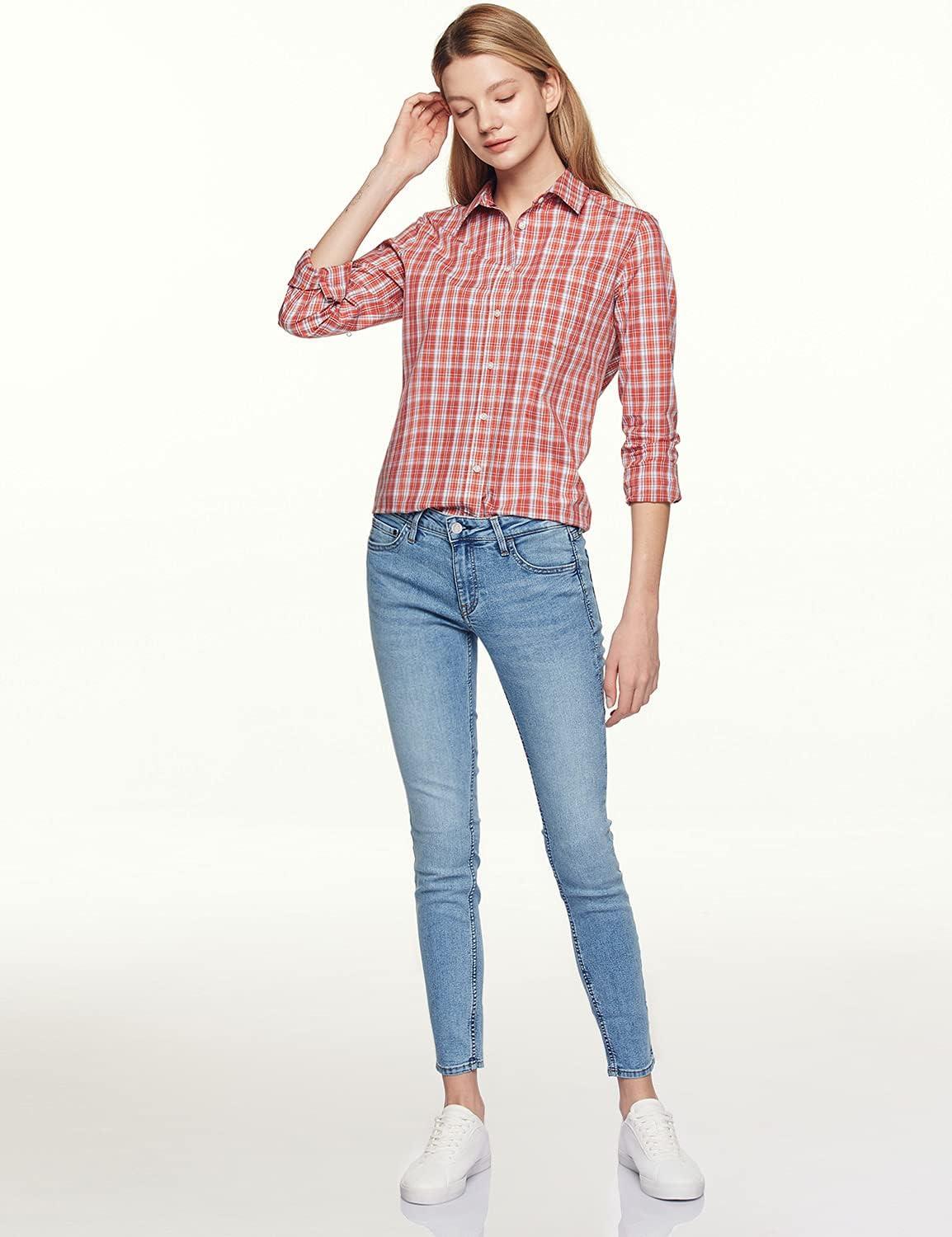 imageCQR Womens Classic Fit Button Up Shirts 100 Cotton Long Sleeve Casual Poplin Shirt