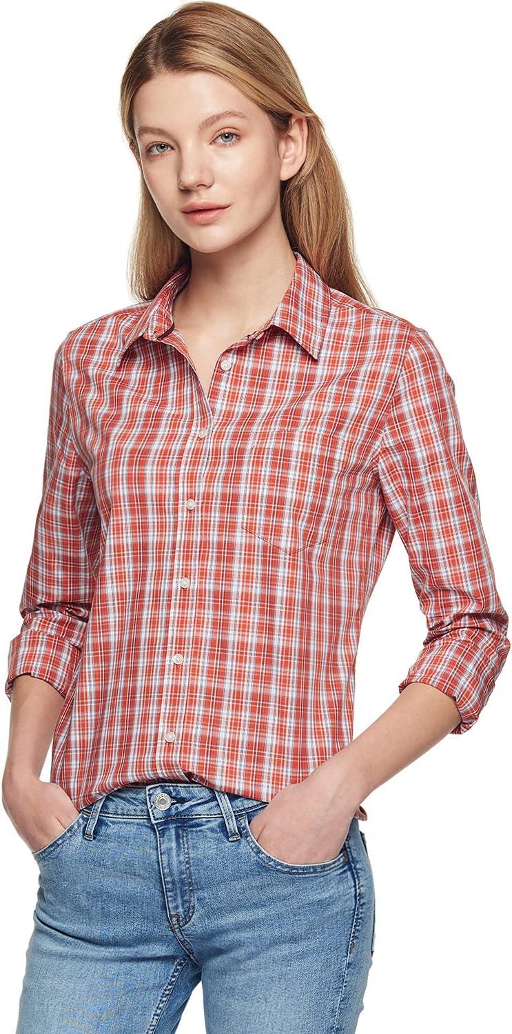 imageCQR Womens Classic Fit Button Up Shirts 100 Cotton Long Sleeve Casual Poplin Shirt