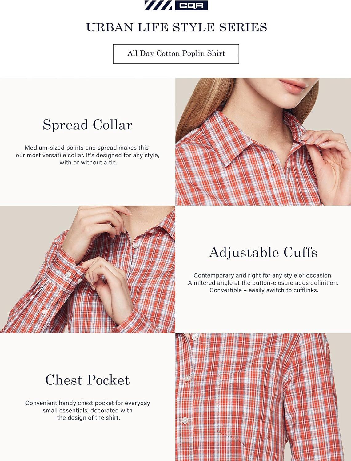 imageCQR Womens Classic Fit Button Up Shirts 100 Cotton Long Sleeve Casual Poplin Shirt