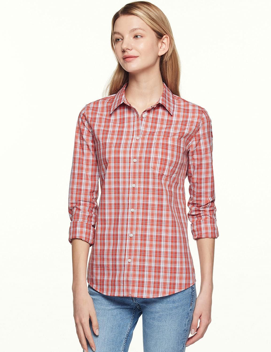 imageCQR Womens Classic Fit Button Up Shirts 100 Cotton Long Sleeve Casual Poplin Shirt