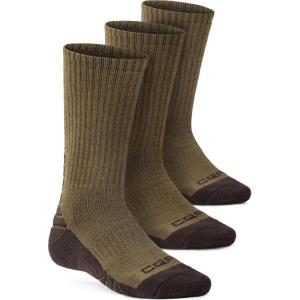 imageCQR 3 Pack Men and Women Wool Hiking Mid Calf Crew Socks Moisture Wicking Breathable Outdoor Tactical Cushion boot SocksRex Arc 10in Coyote Brown