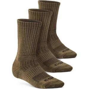 imageCQR 3 Pack Men and Women Wool Hiking Mid Calf Crew Socks Moisture Wicking Breathable Outdoor Tactical Cushion boot SocksRex Lt 85in Coyote Brown