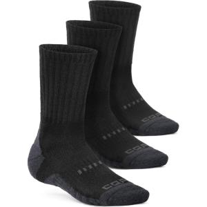 imageCQR 3 Pack Men and Women Wool Hiking Mid Calf Crew Socks Moisture Wicking Breathable Outdoor Tactical Cushion boot SocksRex Tac 85in Black