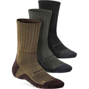 imageCQR 3 Pack Men and Women Wool Hiking Mid Calf Crew Socks Moisture Wicking Breathable Outdoor Tactical Cushion boot SocksRex Tac 85in BlackSoil GreenCoyote Brown