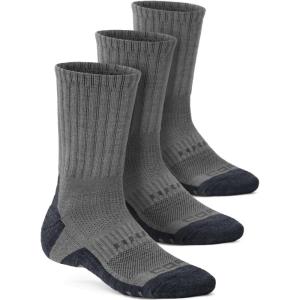 imageCQR 3 Pack Men and Women Wool Hiking Mid Calf Crew Socks Moisture Wicking Breathable Outdoor Tactical Cushion boot SocksRex Tac 85in Light Grey