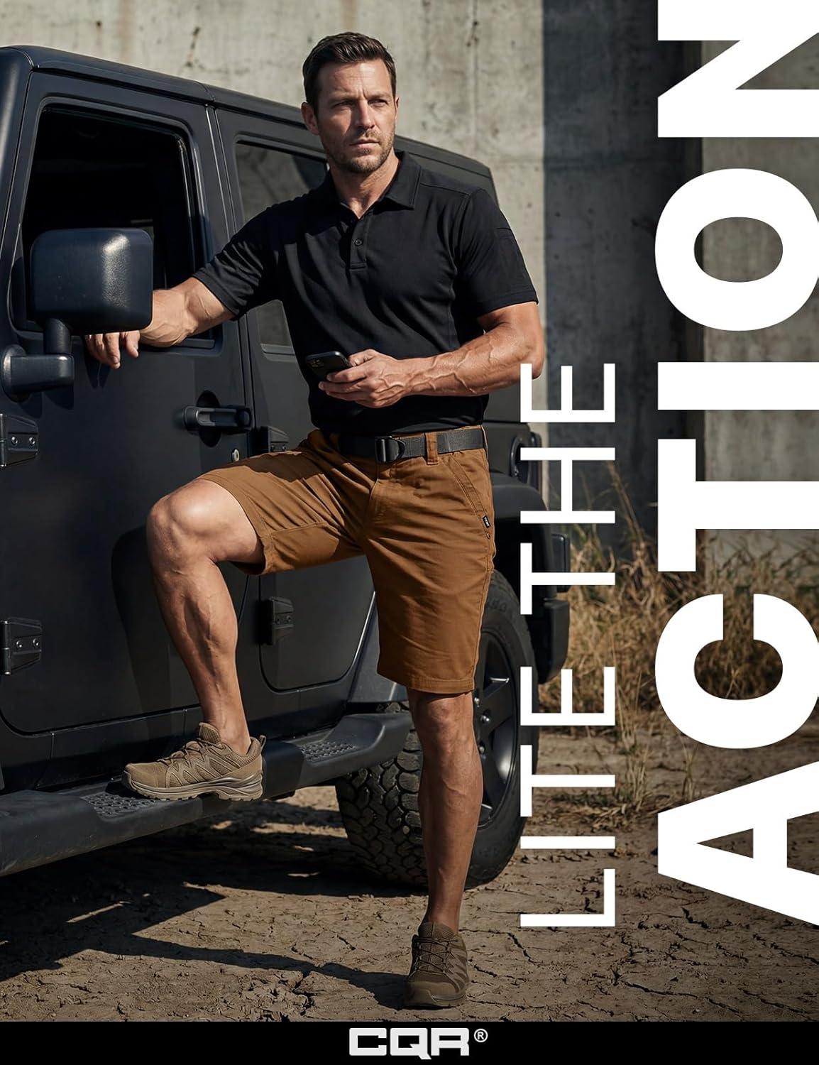 imageCQR Mens Flex Casual Cargo Shorts Lightweight Water Resistant Golf Shorts Stretch Tactical Work Shorts with MultiPocketNegotiator Copper Brown