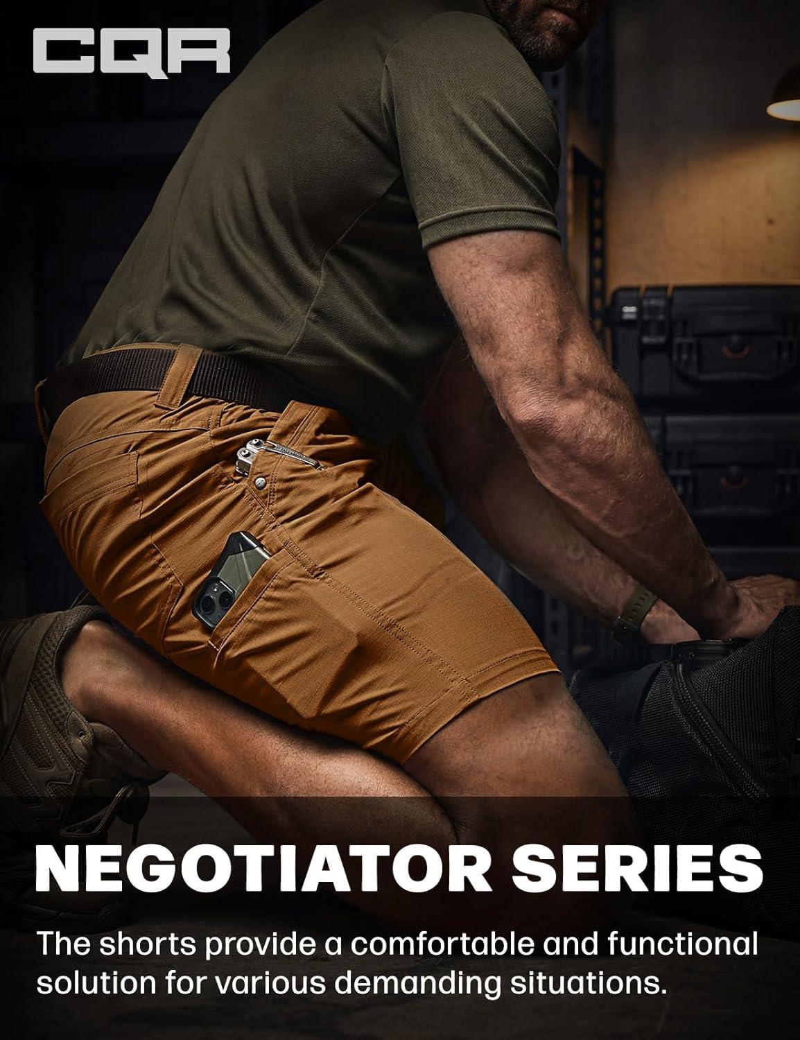 imageCQR Mens Flex Casual Cargo Shorts Lightweight Water Resistant Golf Shorts Stretch Tactical Work Shorts with MultiPocketNegotiator Copper Brown
