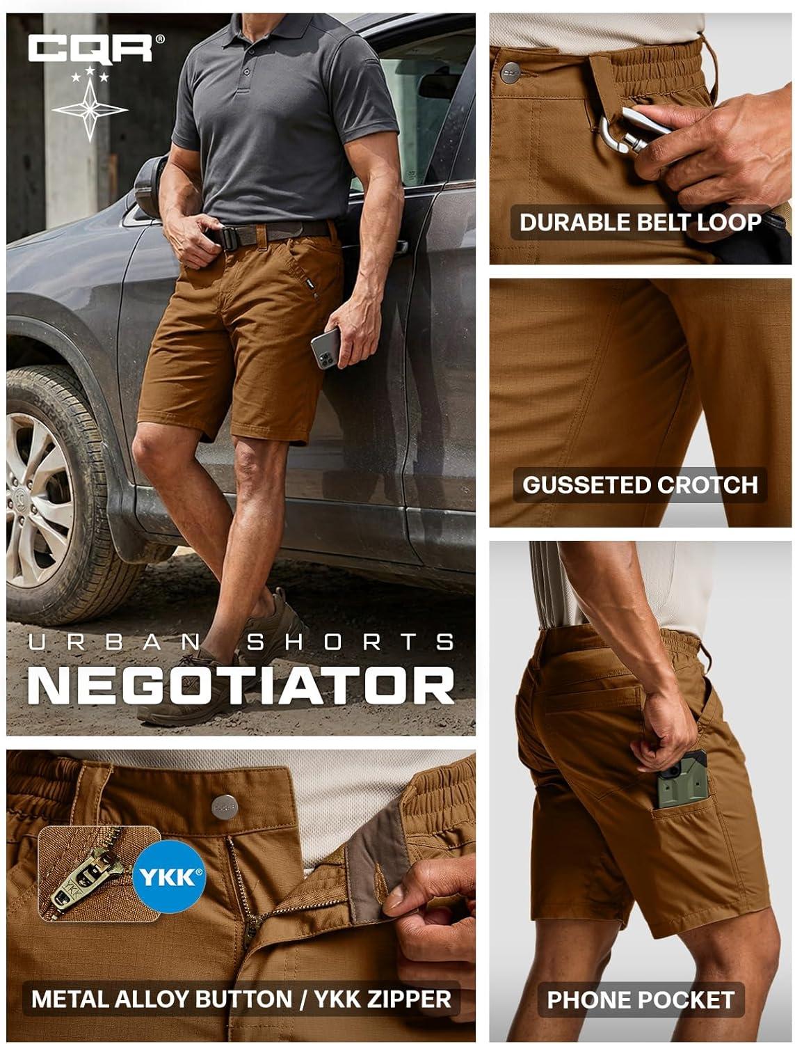 imageCQR Mens Flex Casual Cargo Shorts Lightweight Water Resistant Golf Shorts Stretch Tactical Work Shorts with MultiPocketNegotiator Copper Brown