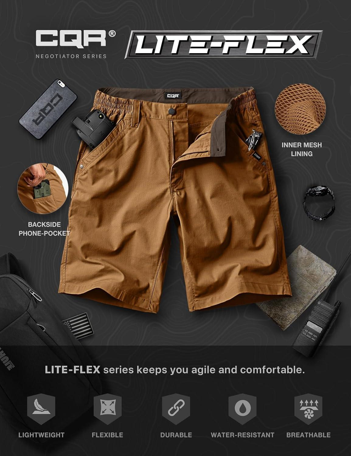 imageCQR Mens Flex Casual Cargo Shorts Lightweight Water Resistant Golf Shorts Stretch Tactical Work Shorts with MultiPocketNegotiator Copper Brown