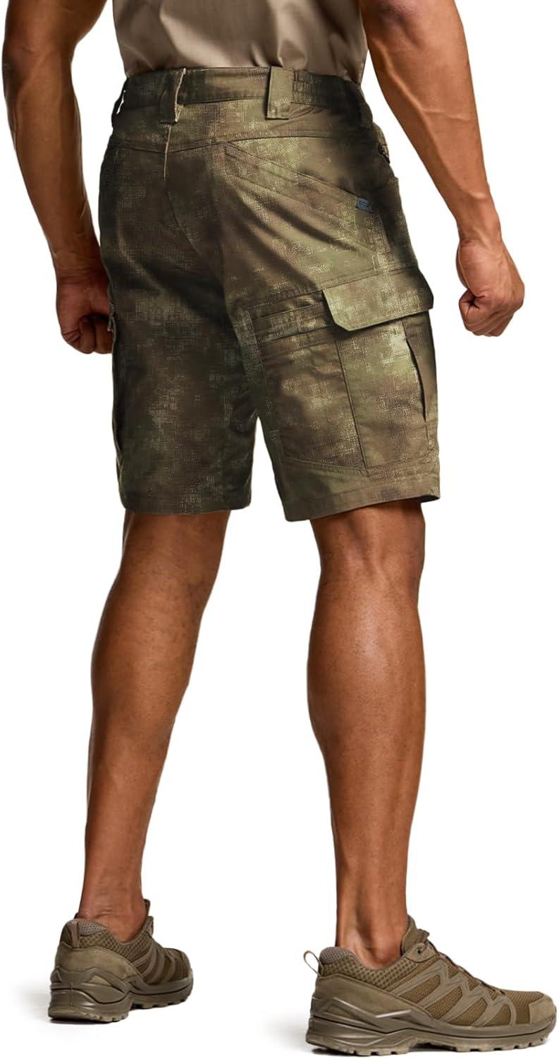 imageCQR Mens Flex Casual Cargo Shorts Lightweight Water Resistant Golf Shorts Stretch Tactical Work Shorts with MultiPocketTac Fractal Camo