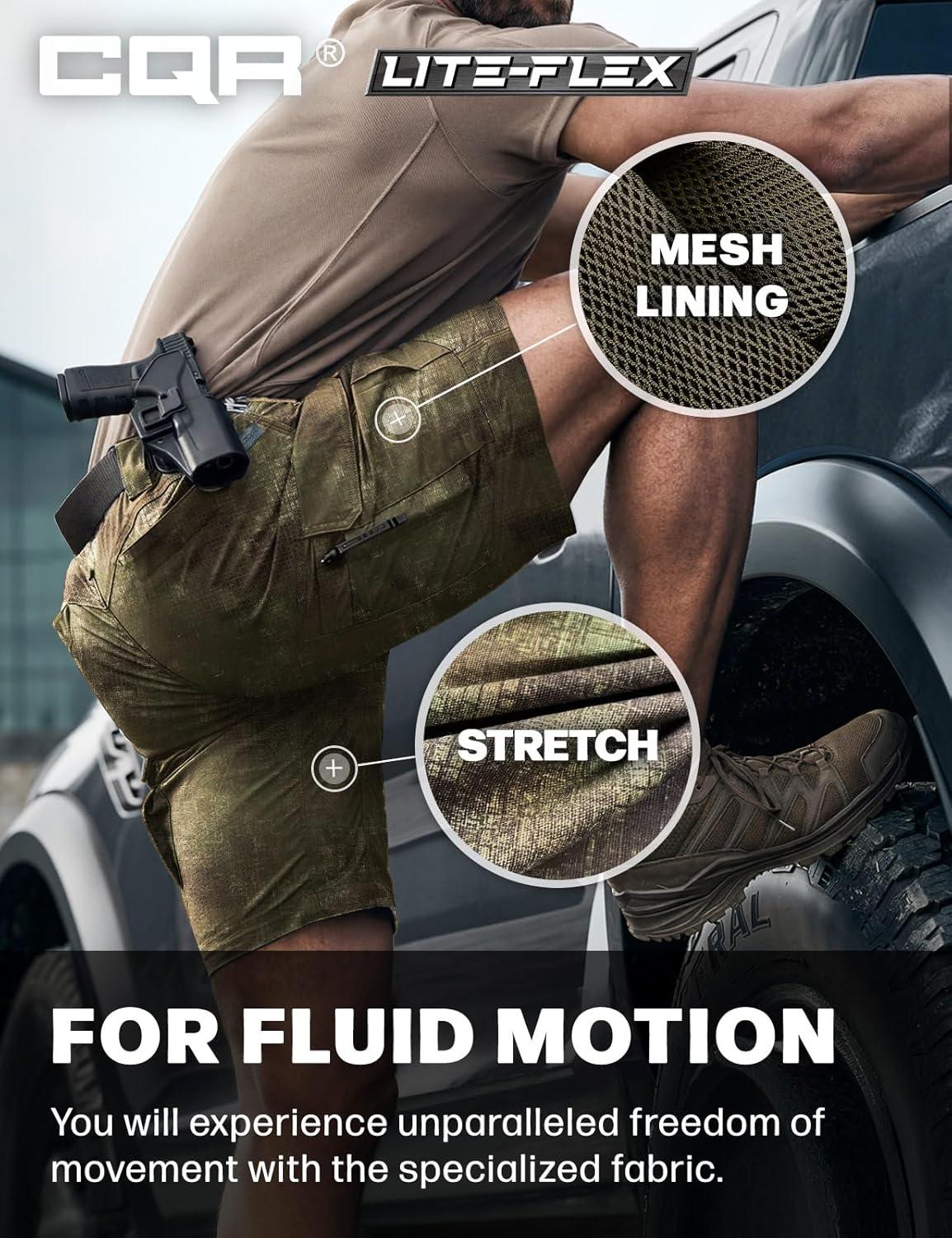 imageCQR Mens Flex Casual Cargo Shorts Lightweight Water Resistant Golf Shorts Stretch Tactical Work Shorts with MultiPocketTac Fractal Camo