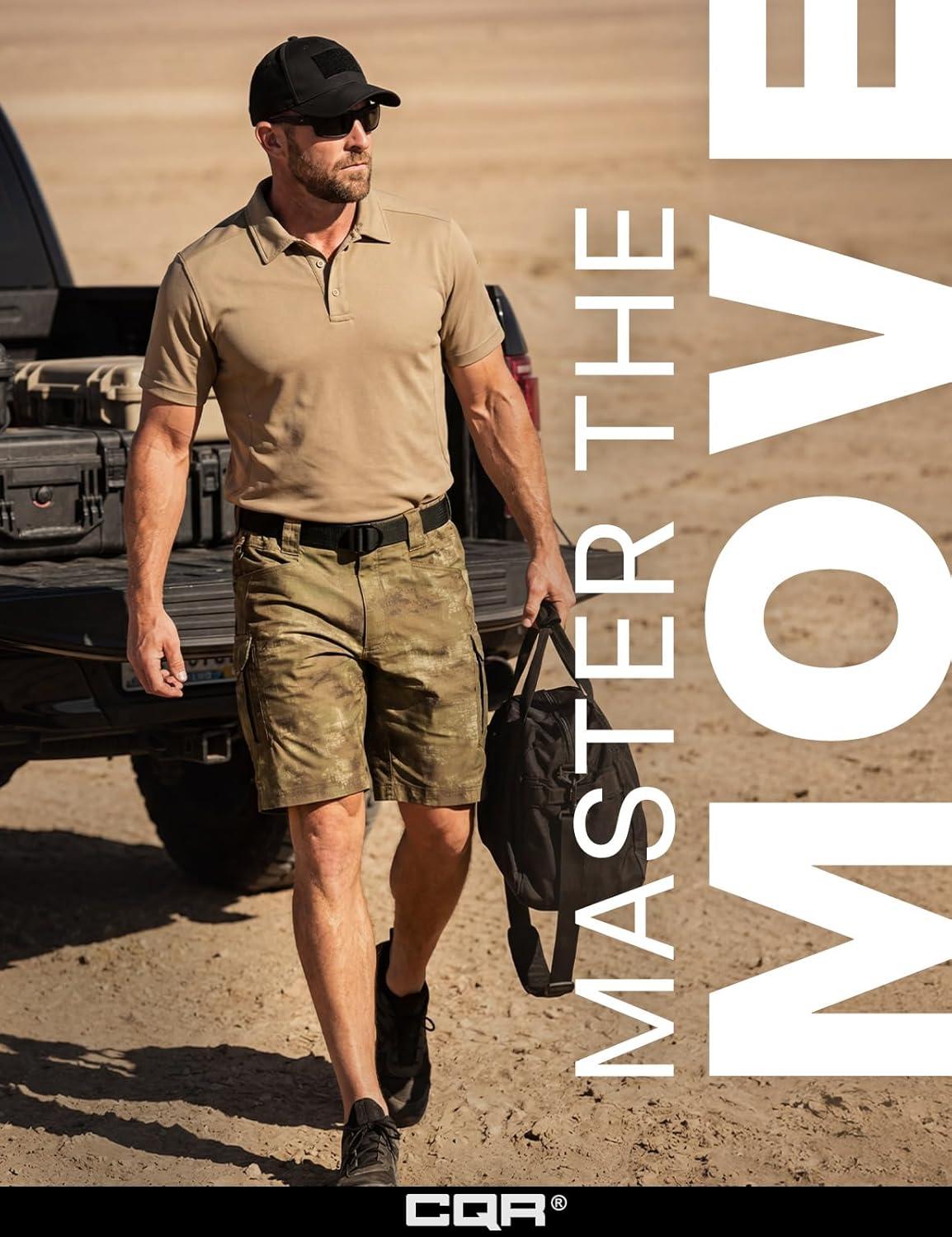 imageCQR Mens Flex Casual Cargo Shorts Lightweight Water Resistant Golf Shorts Stretch Tactical Work Shorts with MultiPocketTac Fractal Camo