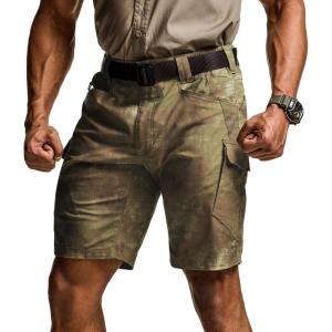 imageCQR Mens Flex Casual Cargo Shorts Lightweight Water Resistant Golf Shorts Stretch Tactical Work Shorts with MultiPocketTac Fractal Camo