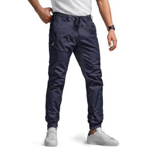 imageCQR Mens Flex Lightweight Joggers Elastic Waist Drawstring Casual Pants Tapered Fit Water Resistant Outdoor Cargo PantsAsset Operator Navy
