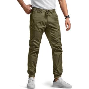 imageCQR Mens Flex Lightweight Joggers Elastic Waist Drawstring Casual Pants Tapered Fit Water Resistant Outdoor Cargo PantsAsset Soil Green