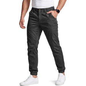 imageCQR Mens Flex Lightweight Joggers Elastic Waist Drawstring Casual Pants Tapered Fit Water Resistant Outdoor Cargo PantsEssential Black