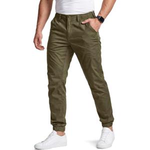 imageCQR Mens Flex Lightweight Joggers Elastic Waist Drawstring Casual Pants Tapered Fit Water Resistant Outdoor Cargo PantsEssential Soil Green