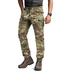 imageCQR Mens Flex Lightweight Joggers Elastic Waist Drawstring Casual Pants Tapered Fit Water Resistant Outdoor Cargo PantsSquad Utility Camo