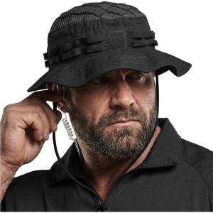 imageCQR Mens Tactical Boonie Hat Breathable Packable Sun Hat for Hunting Hiking Fishing Shooting and Outdoor ActivitiesSentinel Black