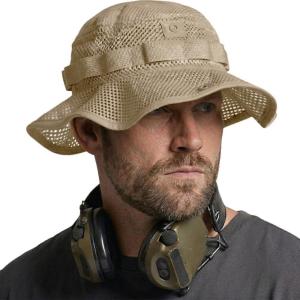 imageCQR Mens Tactical Boonie Hat Breathable Packable Sun Hat for Hunting Hiking Fishing Shooting and Outdoor ActivitiesSniper Alamo Khaki