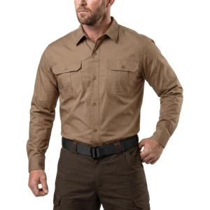 imageCQR Mens Long Sleeve Tactical Shirts Ripstop Military Work Shirts UPF 50 Breathable Button Down Outdoor Hiking ShirtSupervisor Cougar