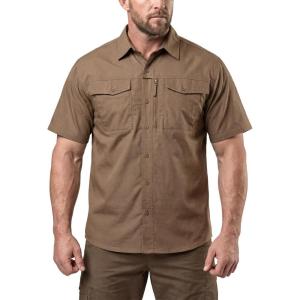 imageCQR Mens Short Sleeve Tactical Shirts UPF 50 Ripstop Military Work Shirts Breathable Button Down Outdoor Hiking ShirtJourneyman Cougar