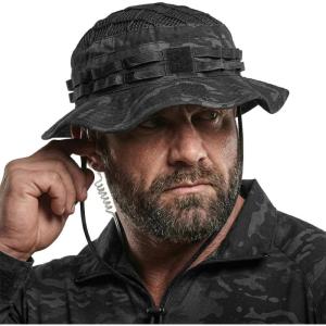 imageCQR Mens Tactical Boonie Hat Breathable Packable Sun Hat for Hunting Hiking Fishing Shooting and Outdoor ActivitiesSentinel Utility Camo Black