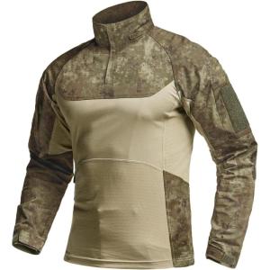 imageCQR Mens Tactical Combat Shirt 14 Zip Long Sleeve Breathable Military BDU Training Top for Shooting Hunting Range UseRaider Pro Fractal Camo