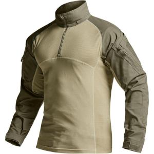 imageCQR Mens Tactical Combat Shirt 14 Zip Long Sleeve Breathable Military BDU Training Top for Shooting Hunting Range UseRaider Soil Green