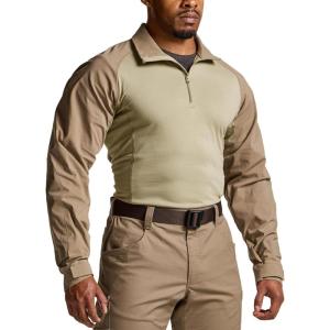 imageCQR Mens Tactical Combat Shirt 14 Zip Long Sleeve Breathable Military BDU Training Top for Shooting Hunting Range UseTac Chill Cougar