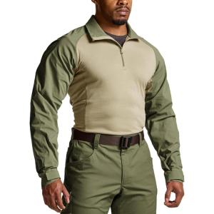 imageCQR Mens Tactical Combat Shirt 14 Zip Long Sleeve Breathable Military BDU Training Top for Shooting Hunting Range UseTac Chill Soil Green